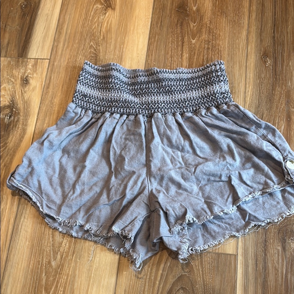 Rewash Gray High Waist Shorts with Smocked Waistband